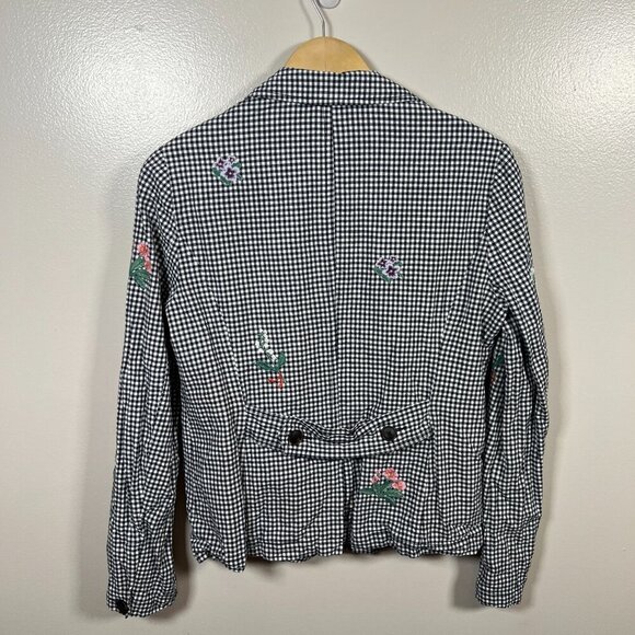 Sundance Tansy Gingham Floral Blazer Jacket Size Small Blue Linen Embroidery - Picture 3 of 11